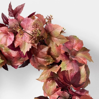 24" Mixed Leaf Artificial Fall Wreath Red - Threshold™ Designed With Studio McGee 4 24" Mixed Leaf Artificial Fall Wreath Red - Threshold™ Designed With Studio McGee - Image 2