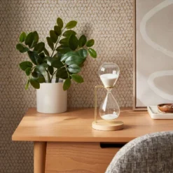 Decorative Hourglass With Rubber Wood Stand Natural Wood - Threshold™: Indoor Sand Timer Decorative Object
