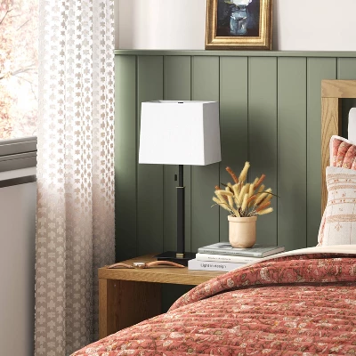 22.5"x7" Square Base Stick Lamp With USB Black - Threshold™: Modern Desk Lighting, ETL Listed, Linen Shade 4 22.5"x7" Square Base Stick Lamp With USB Black - Threshold™: Modern Desk Lighting, ETL Listed, Linen Shade - Image 2